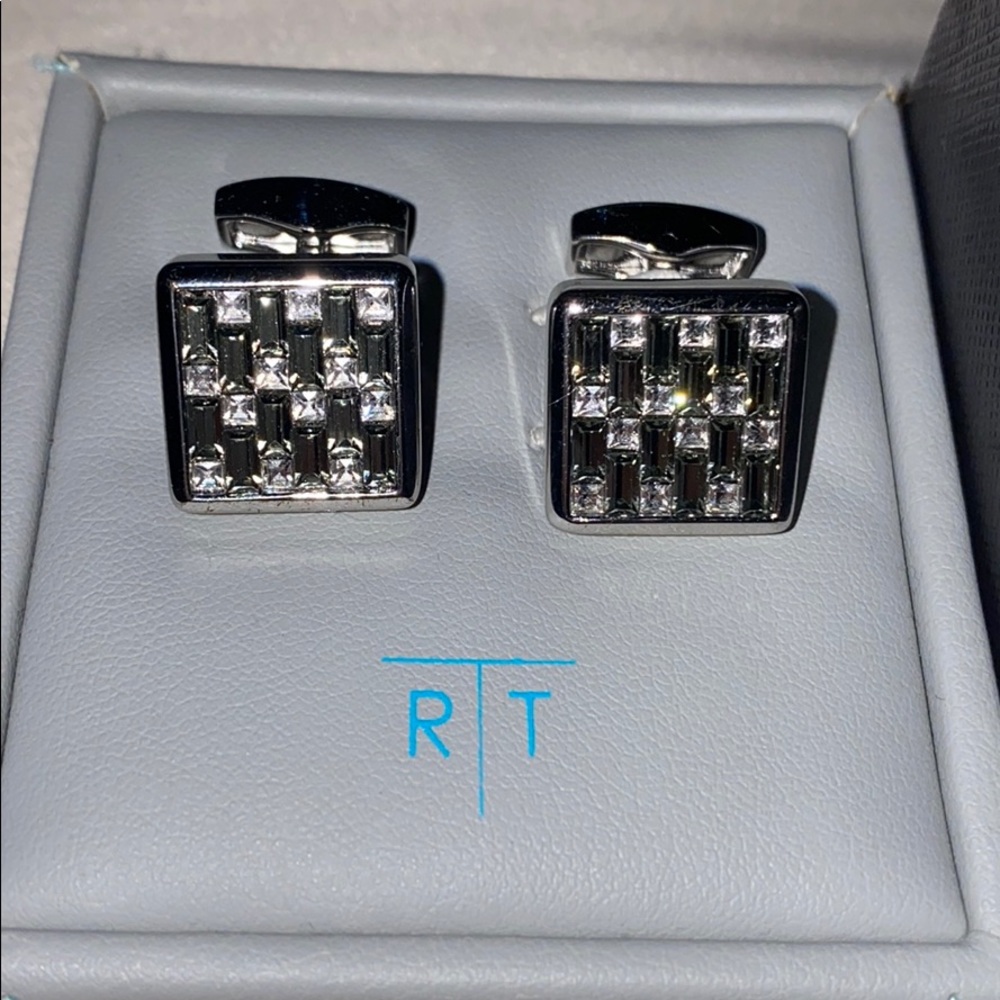 TATEOSSIAN Square Crystal Black & Silver Cufflinks